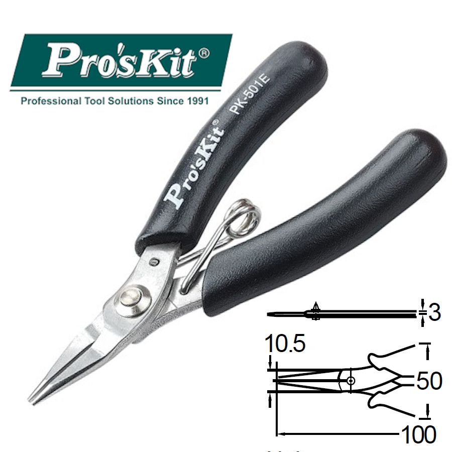 1PK-501E Pro'sKit Длинногубцы мини (100мм, пружина)