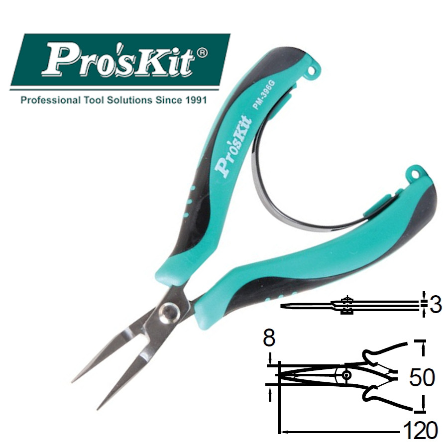 PM-396G Pro'sKit Длинногубцы прецизионные (120мм, пружина)