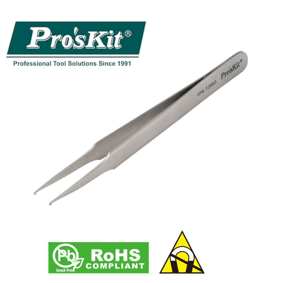 1PK-TZ002 Пинцет изогнутый для SMD (профессиональный, 37/120мм) Pro'sKit