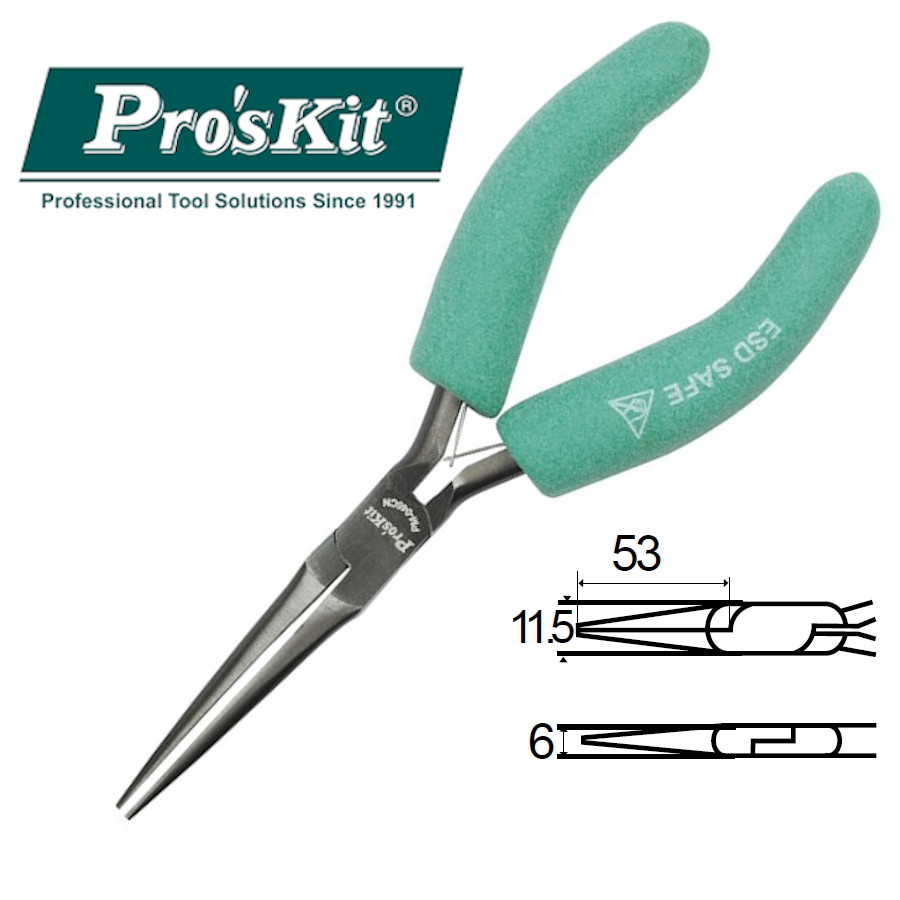 PM-046CN Длинногубцы прямые удлиненные антистатические (150м) Pro'sKit