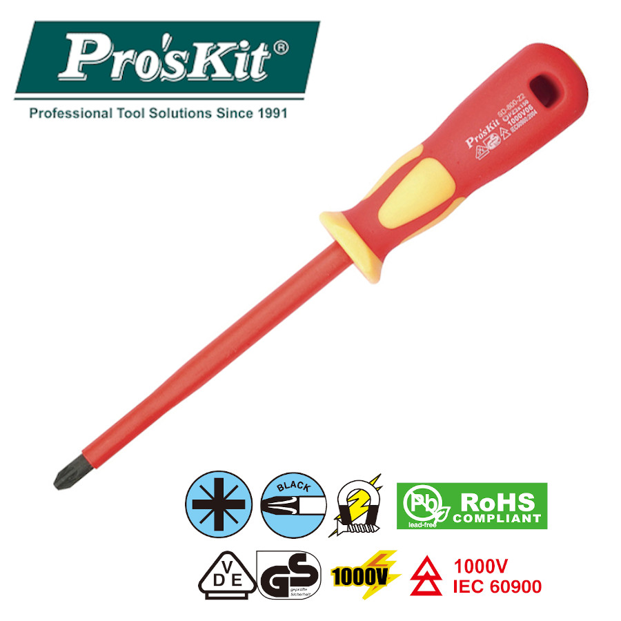 SD-800-Z2 Pro'sKit Отвертка диэлектрическая 1000В Pozidriv (+ PZ2x100)