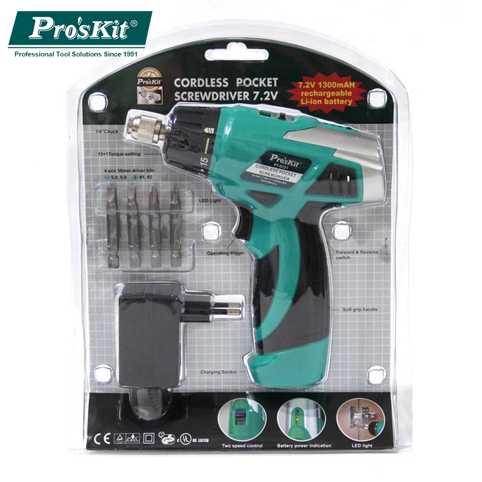 PT-0721F Pro'sKit Шуруповерт аккум. (7,2В/1,3Ач, Li-Ion)