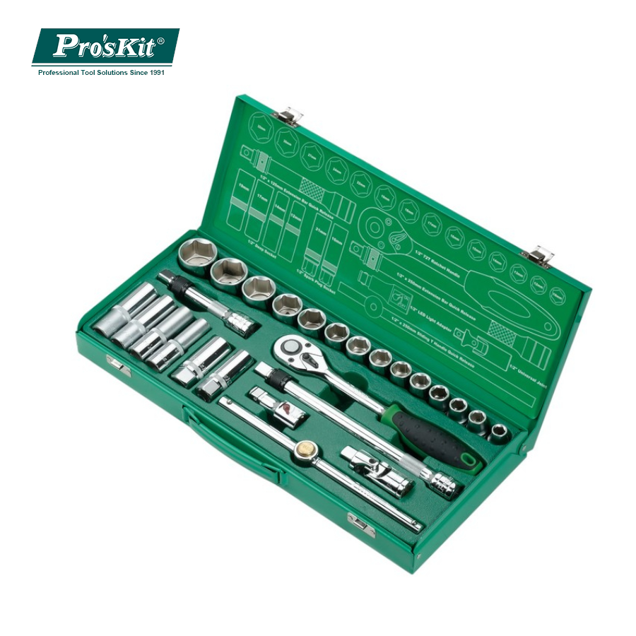 HW-42601M(SK-42601M) Pro'sKit Набор гаечных головок с рукоятками, адаптерами, воротком (12.7мм, 26 п