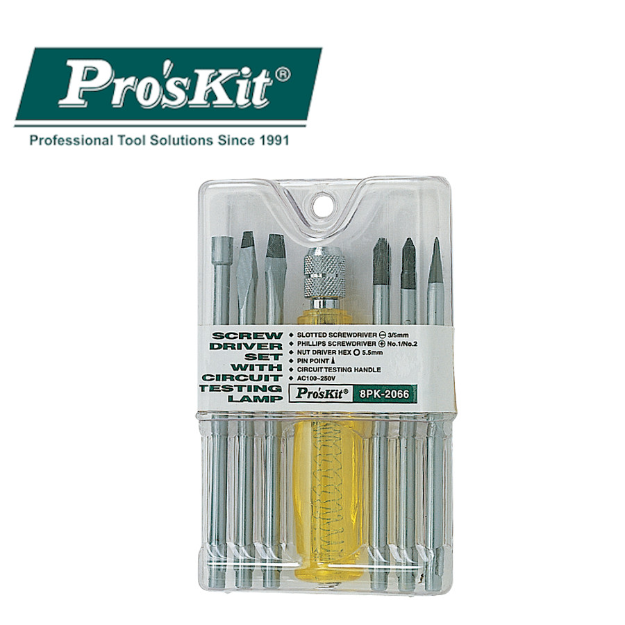 8PK-2066 Pro'sKit Набор отверток (рукоятка с индк. лампой, 6 сменных бит)