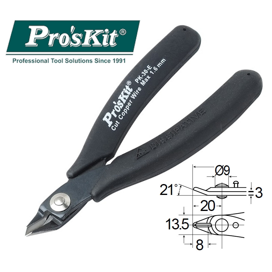 1PK-30-E Pro'sKit Кусачки прецизионные прямые (медь до 1.8мм, 125мм)