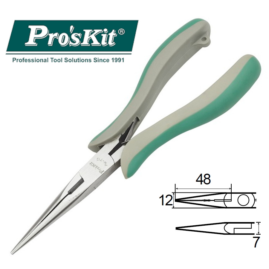 PM-712 Pro'sKit Длинногубцы-кусачки удлиненные (медь до 2мм, 155мм, пружина)