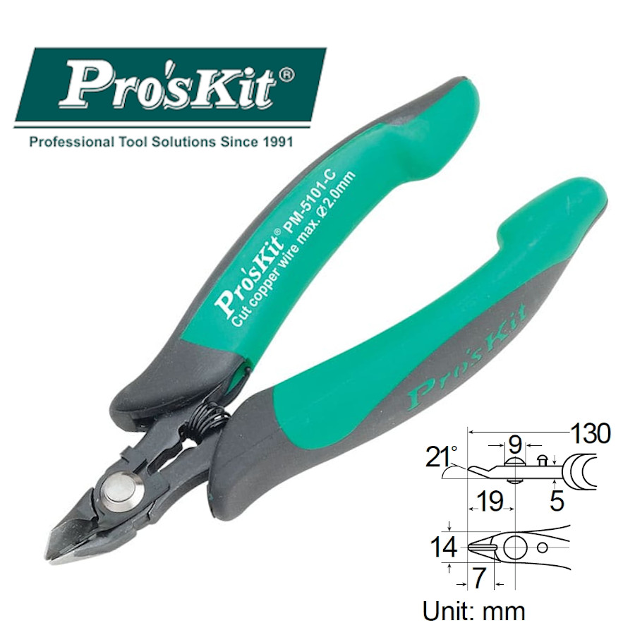 PM-5101-C Pro'sKit Кусачки прецизионные усиленные (медь до 2мм, 130мм, фиксатор.)