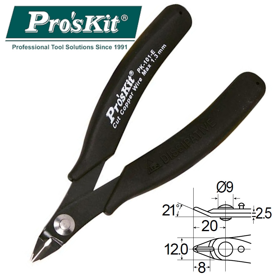 1PK-101-E Pro'sKit Кусачки мини антистатические чистовые (медь до 1.3мм, 130мм)