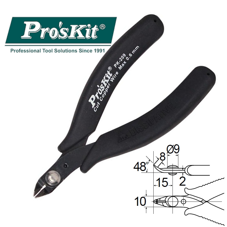 1PK-209 Pro'sKit Кусачки прецизионные мини антистатические чистовые (медь до 0.6мм, 120мм)