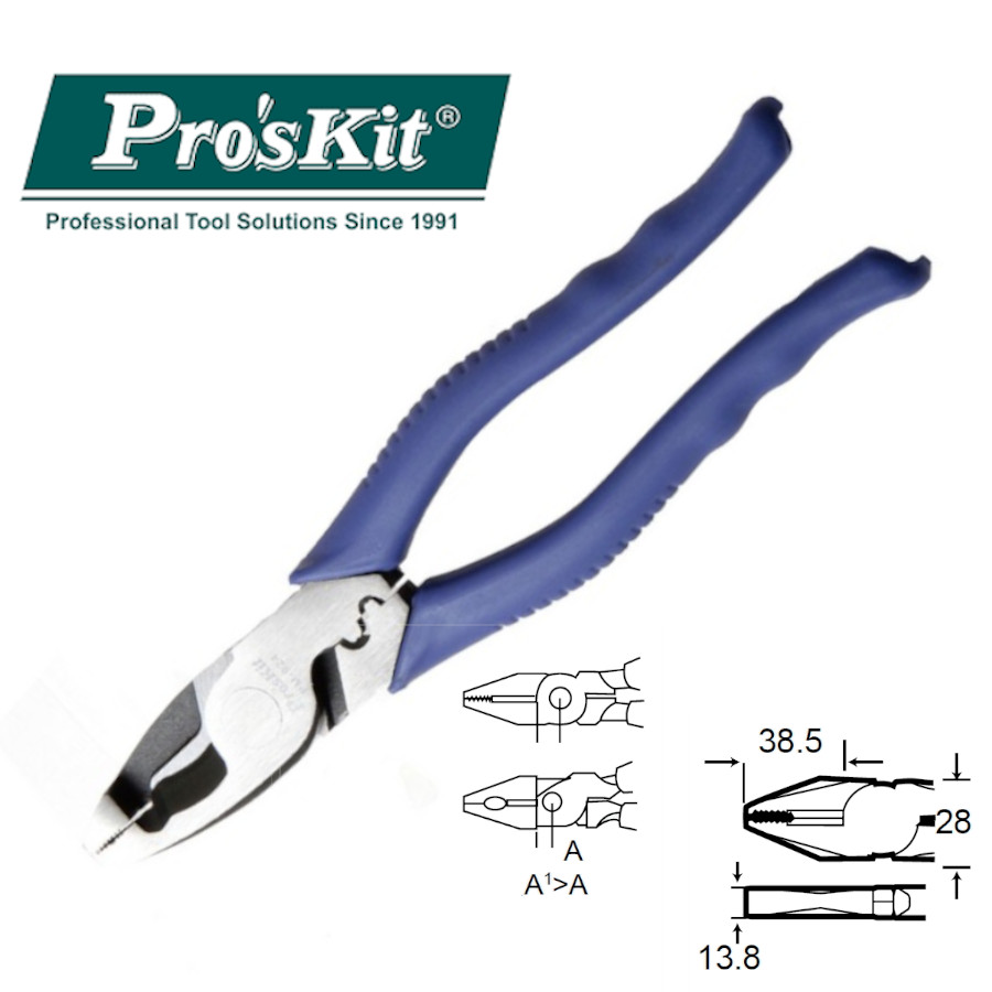 PM-924 Pro'sKit Пассатижи-кримпер (сталь до 9.2мм, клеммы до 8мм, 225мм)