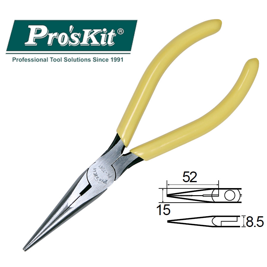 1PK-706Y Pro'sKit Длинногубцы-кусачки скругленные (160мм)