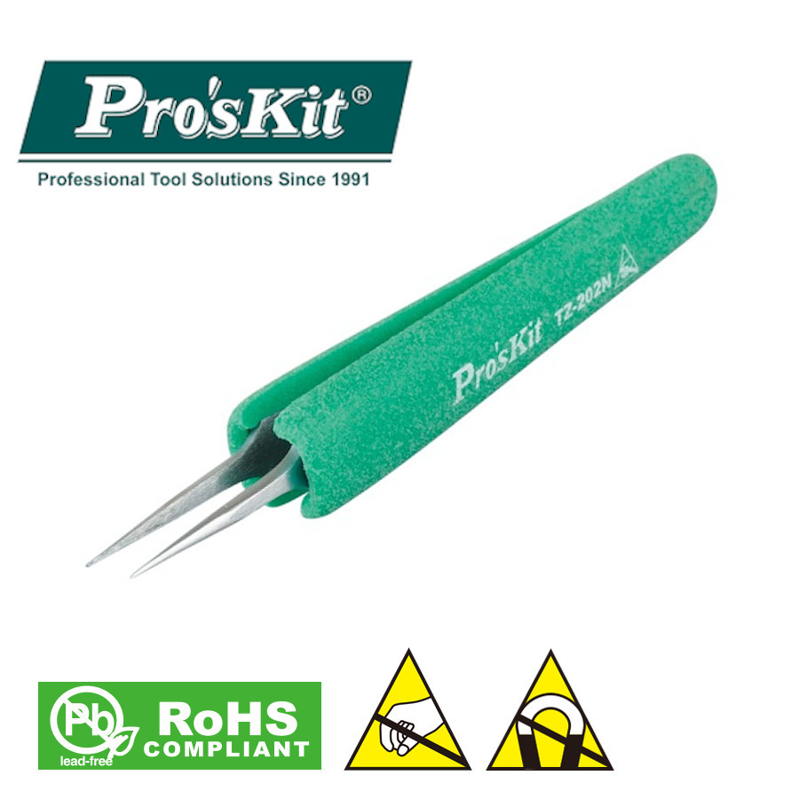 TZ-202N Pro'sKit Пинцет прямой (профессиональный, антистатический, 31/120мм)