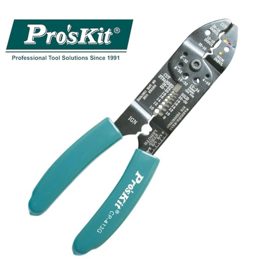CP-413G Pro'sKit Клещи для зачистки и обжима проводов и клемм (0.2-8кв.мм)