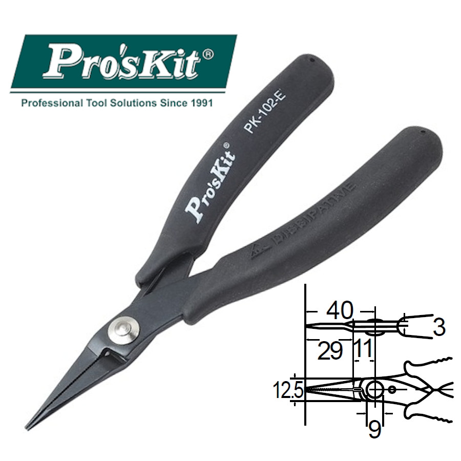 1PK-102-E Pro'sKit Длинногубцы антистатические (145мм)