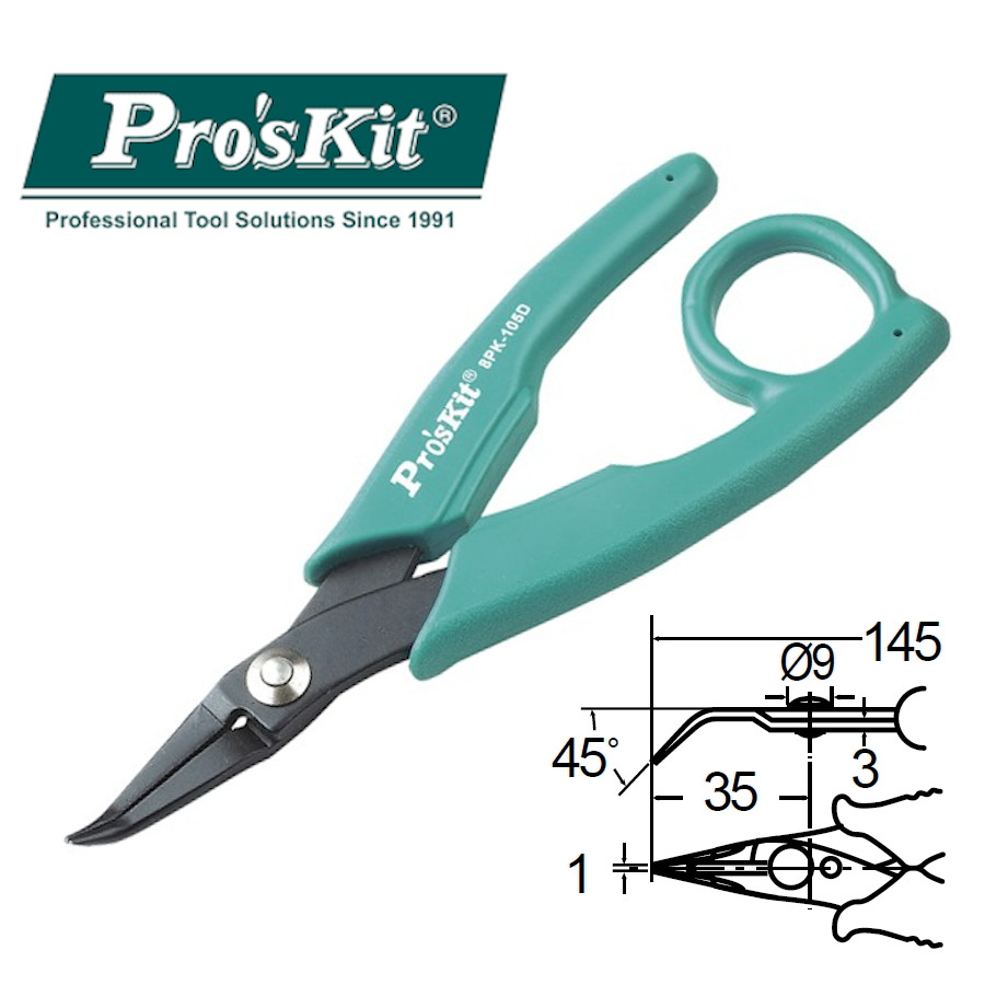 8PK-105D Pro'sKit Плоскогубцы прецизионные изогнутые (140мм)