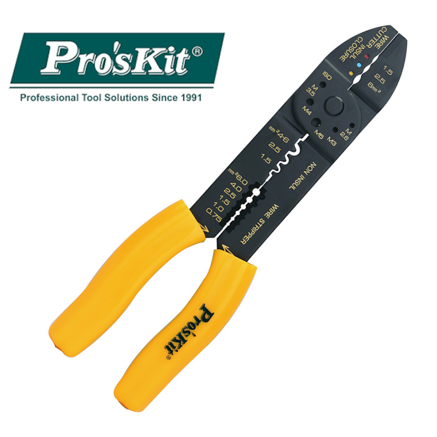 8PK-313B Pro'sKit Клещи для резки/зачистки проводов, обжима клемм, болторез (235мм)