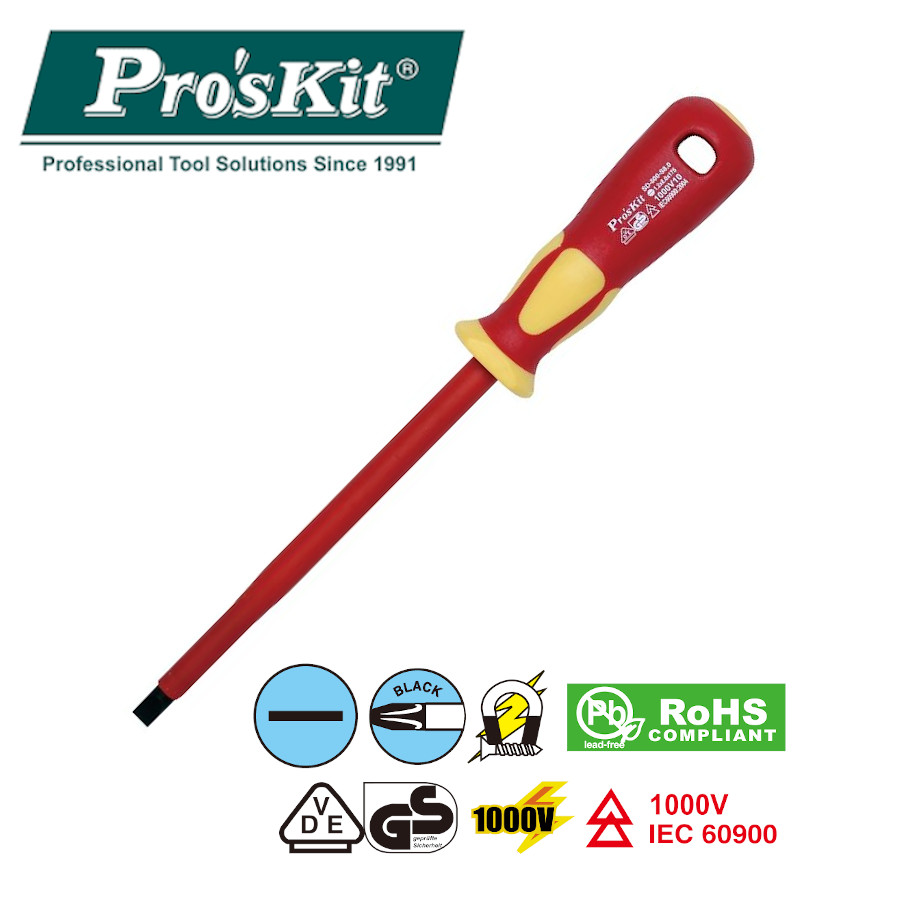 SD-800-S8.0 Pro'sKit Отвертка диэлектрическая 1000В (- 8.0х175)