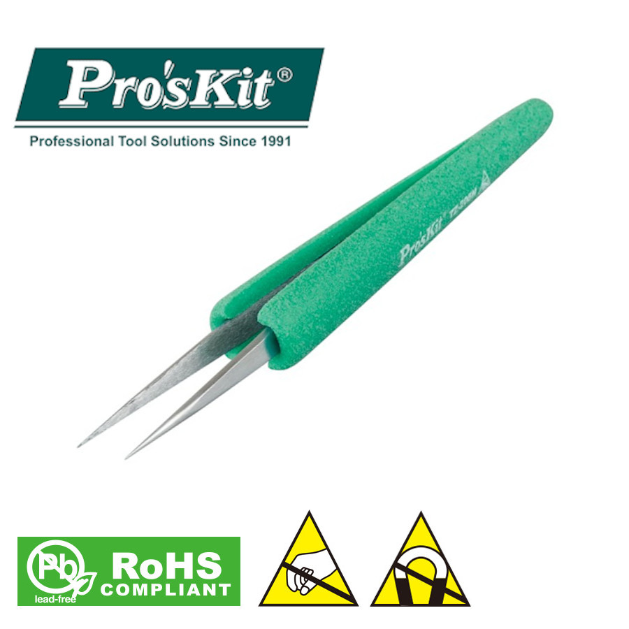 TZ-205N Pro'sKit Пинцет эргономический антистатический прямой (140.5мм)