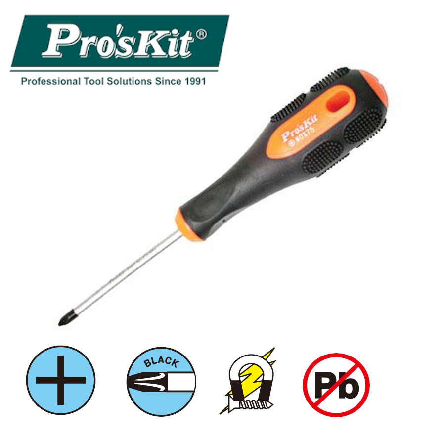 SD-201B Pro'sKit Отвертка Pro-soft (+ #0, 3х75мм, 163мм)