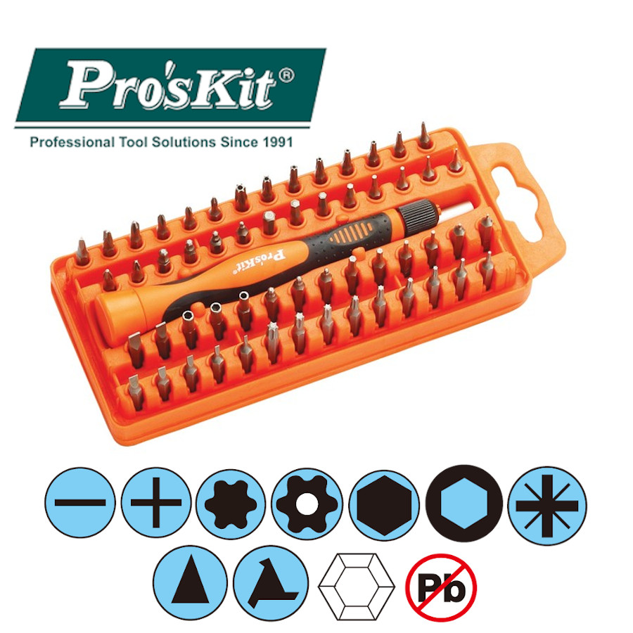 SD-9808N Pro'sKit Набор бит часовых (58шт., отвертка с изм длиной)