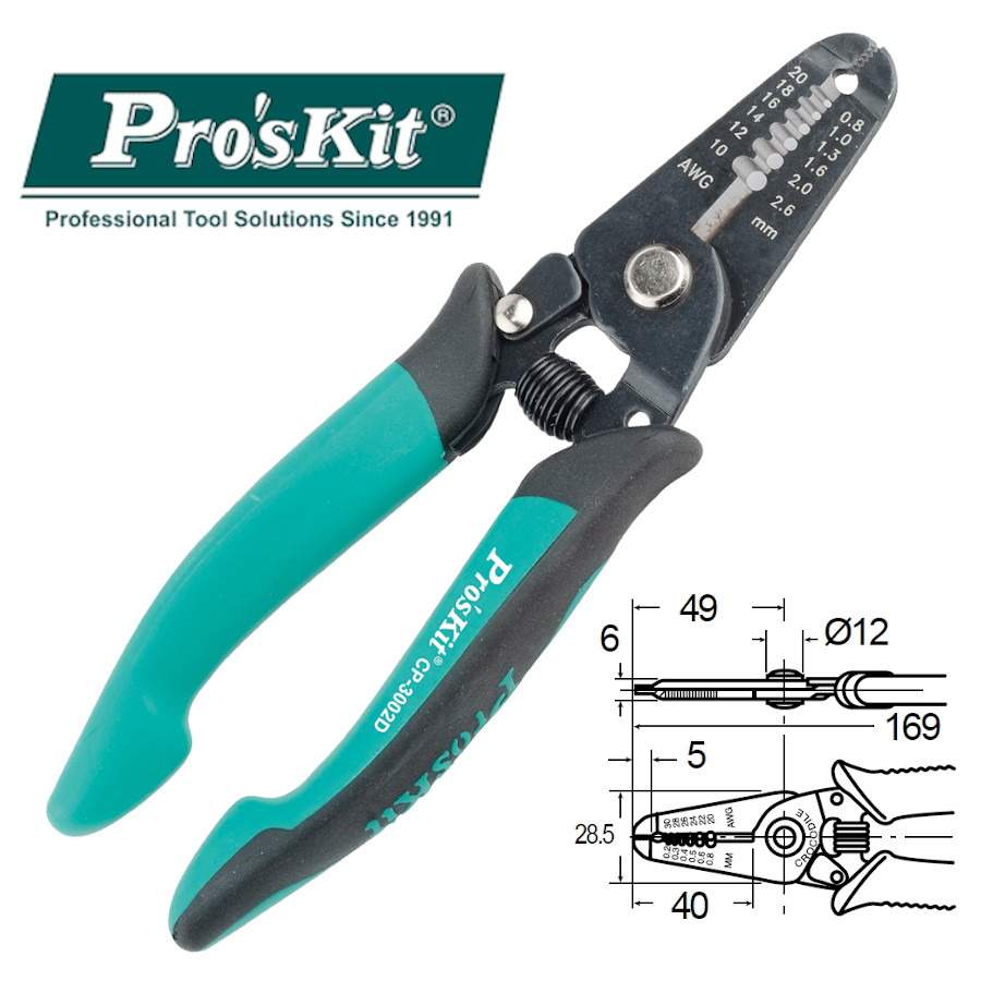 CP-3002D Pro'sKit Клещи для зачистки проводов прецизионные (AWG 20/18/16/14/12/10)