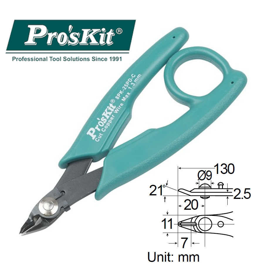 8PK-25PD-C Pro'sKit Кусачки прецизионные (медь до 1.3мм, 130мм, фикс.)