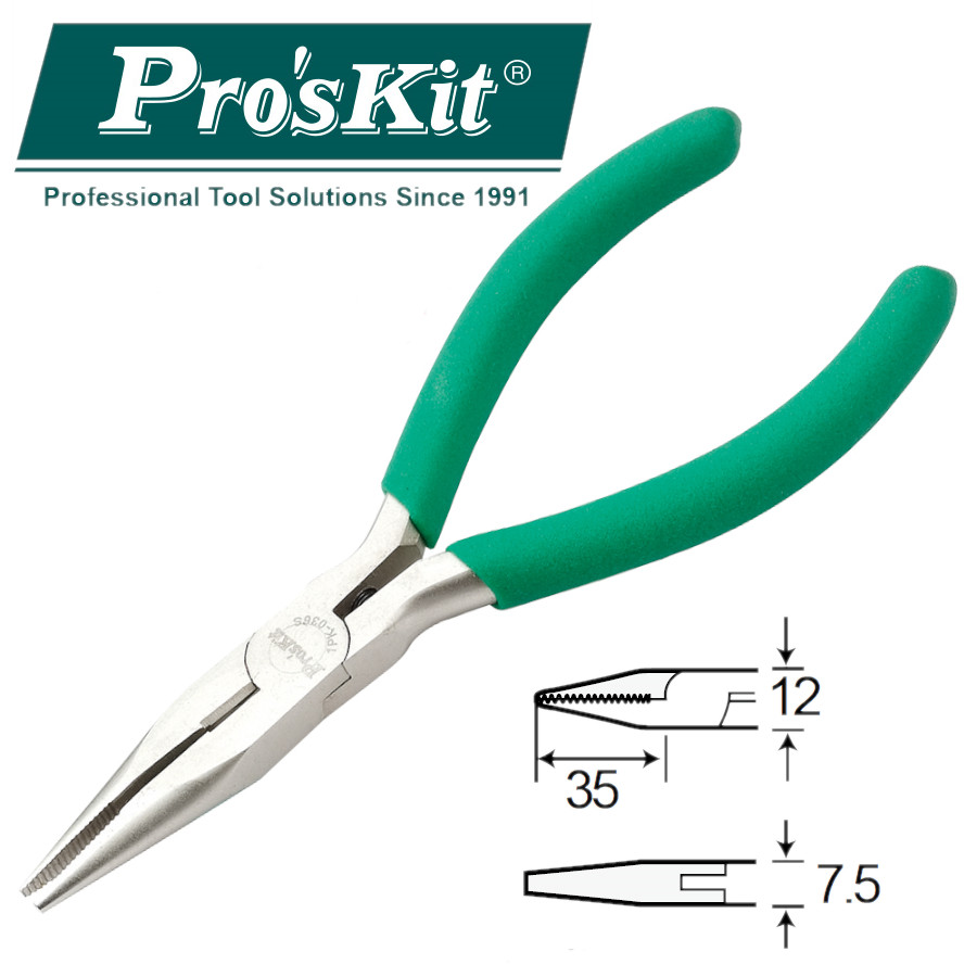 1PK-036S Pro'sKit Длинногубцы-кусачки (медь до 1.6мм, 136мм)
