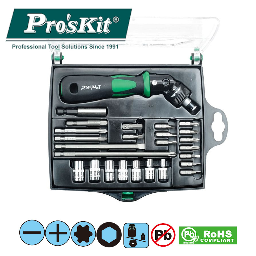 SD-2314M Pro'sKit (аналог 8PK-SD012B) Отвертка со сменными битами (22 биты, адаптер, рукоятка с реве