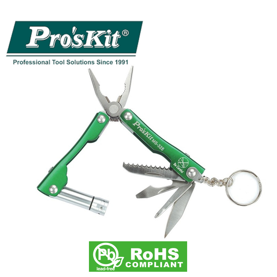 MS-325 Pro'sKit Брелок "7 в 1" (плоскогубцы, отвертки, пила, нож, открывалка, фонарь)
