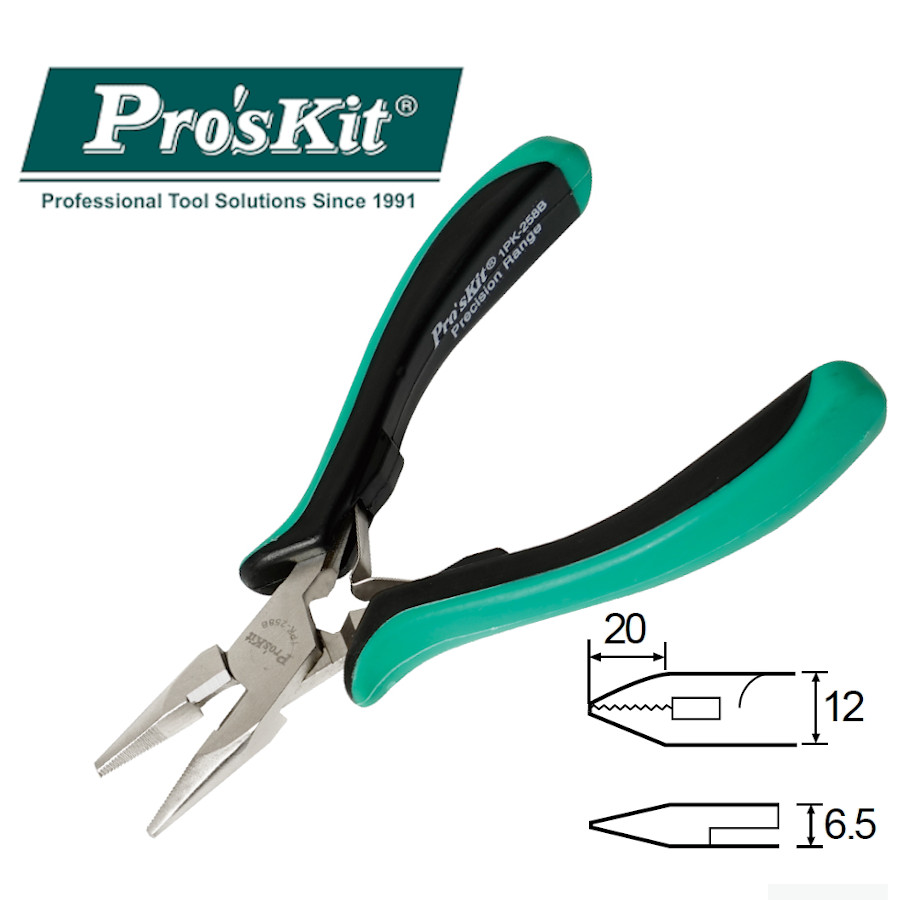 1PK-258B Pro'sKit Длинногубцы-кусачки (медь до 1мм, 138мм, пружина)