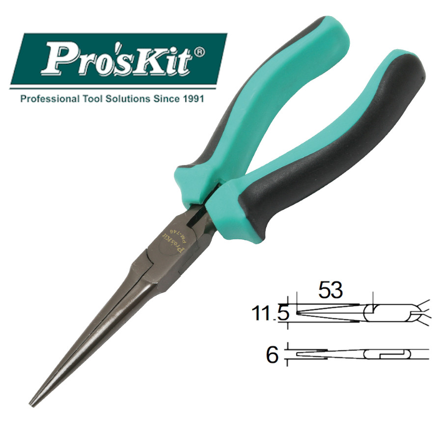 PM-746 Pro'sKit Длинногубцы прямые удлиненные (150мм, пружина)
