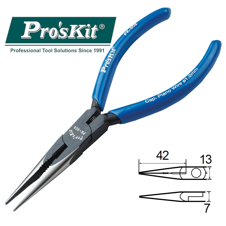 8PK-906 Pro'sKit Длинногубцы-кусачки (струна до 1.2мм, 140мм)