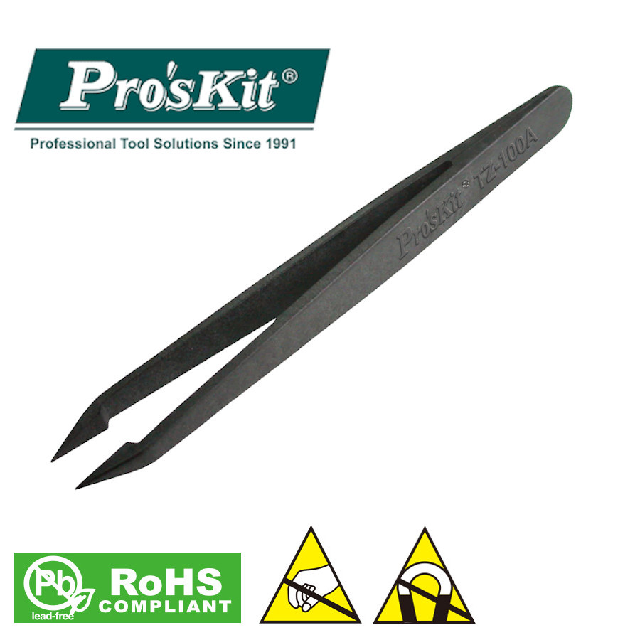 TZ-100A Pro'sKit Пинцет для SMD прямой острый (композитный, немагнитный, термо-кислото-стойкий, анти