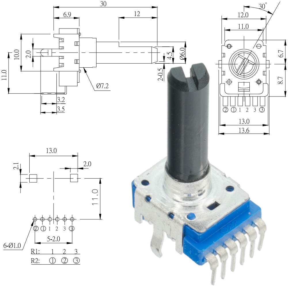 WH1211L30B 100 кОм Резистор переменный