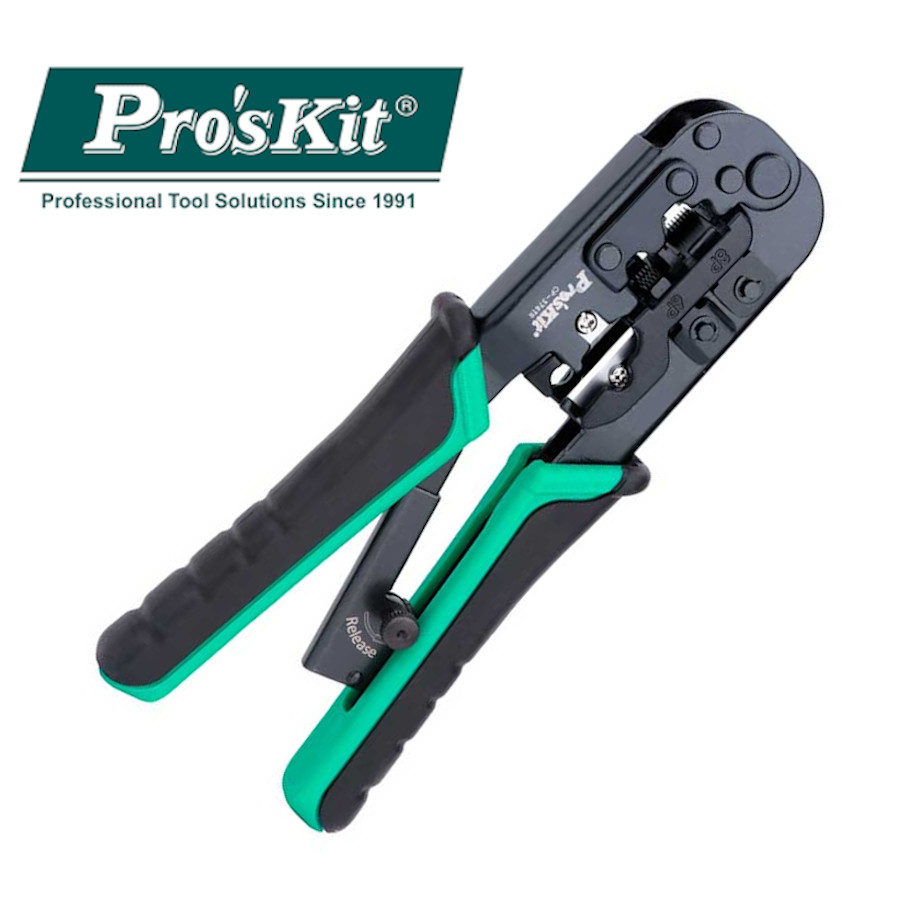 CP-376TR Pro'sKit Клещи для обжима витой пары (8P/6P/4P, трещотка, 205мм)
