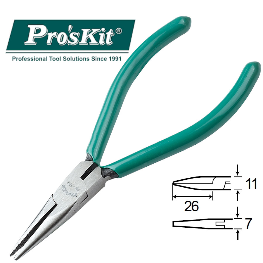 1PK-702 Pro'sKit Длинногубцы прямые (115мм, пружина)