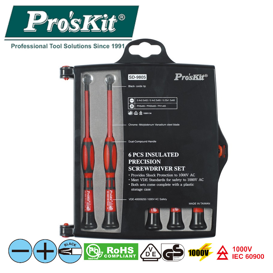 SD-9805 Pro'sKit Набор отверток изолированных (3х -, 3х +, 1000В)