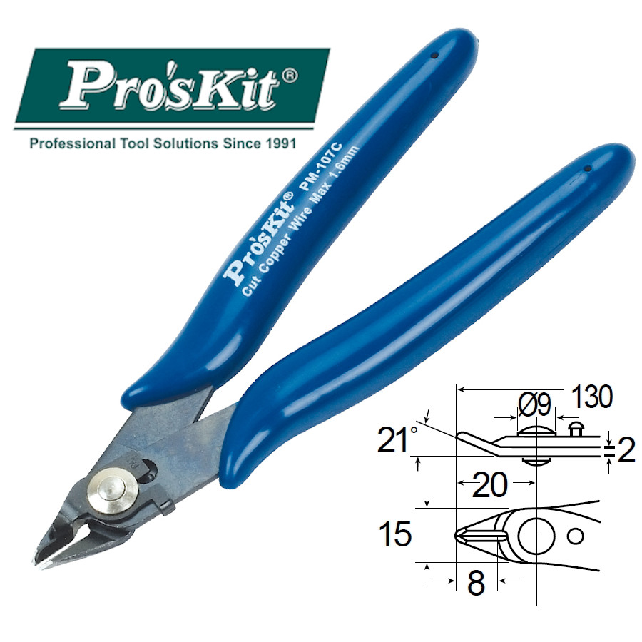 PM-107C Pro'sKit Кусачки прецизионные (медь до 1.6мм, 130мм)