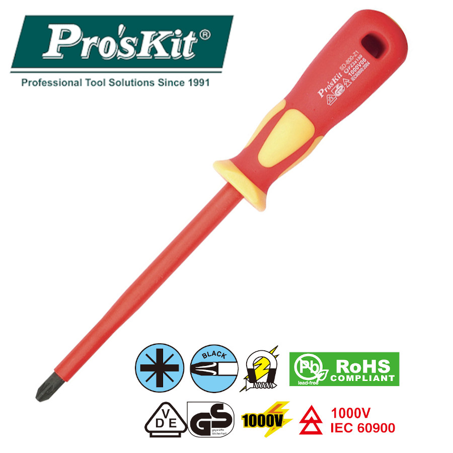 SD-800-Z1 Pro'sKit Отвертка диэлектрическая 1000В Pozidriv (+ PZ1x80)