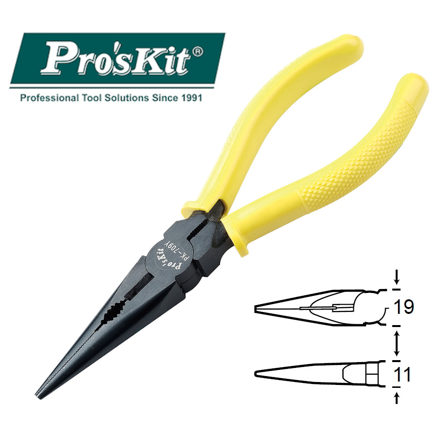 1PK-709Y Pro'sKit Длинногубцы-кусачки (медь до 2.6мм, 165мм)