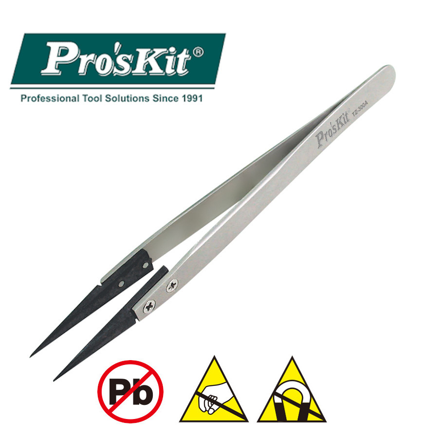 TZ-300A Pro'sKit Пинцет антистатический с пластиковыми губками (130мм)