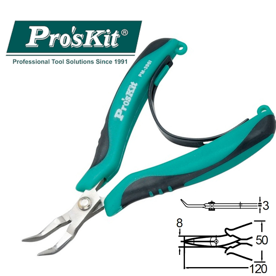PM-396I Pro'sKit Длинногубцы прецизионные изогнутые (120мм, пружина)