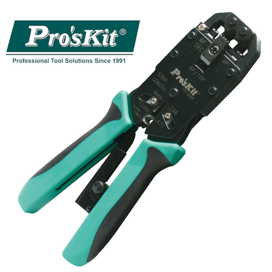 CP-200R Pro'sKit Клещи для обжима витой пары профессиональные (10P/8P/6P/4P, трещотка, 205мм)