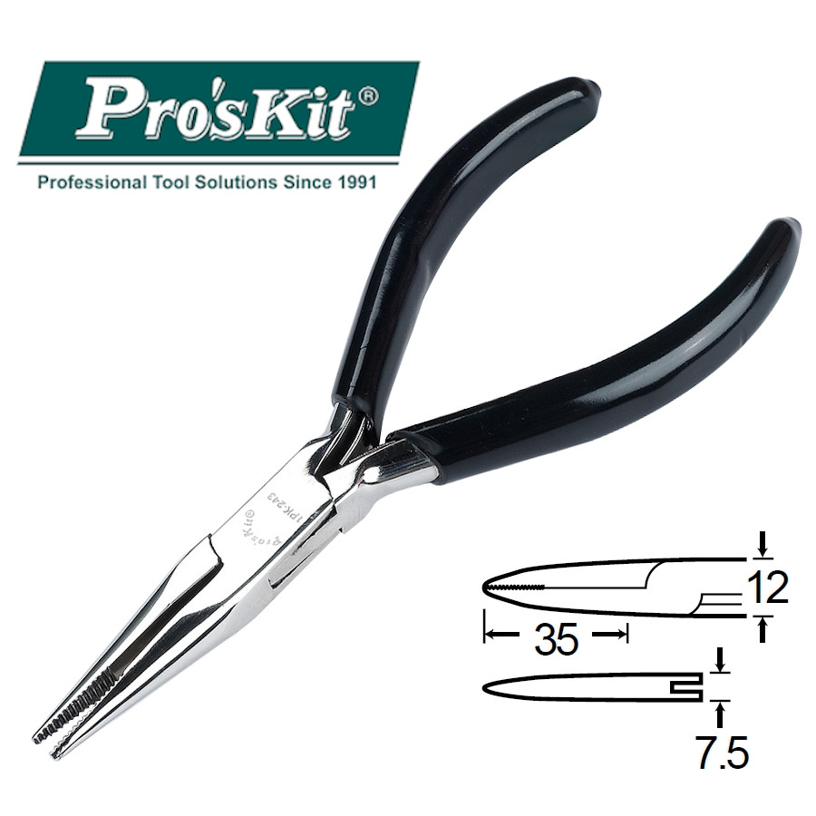1PK-243 Pro'sKit Длинногубцы прямые (140мм, пружина)