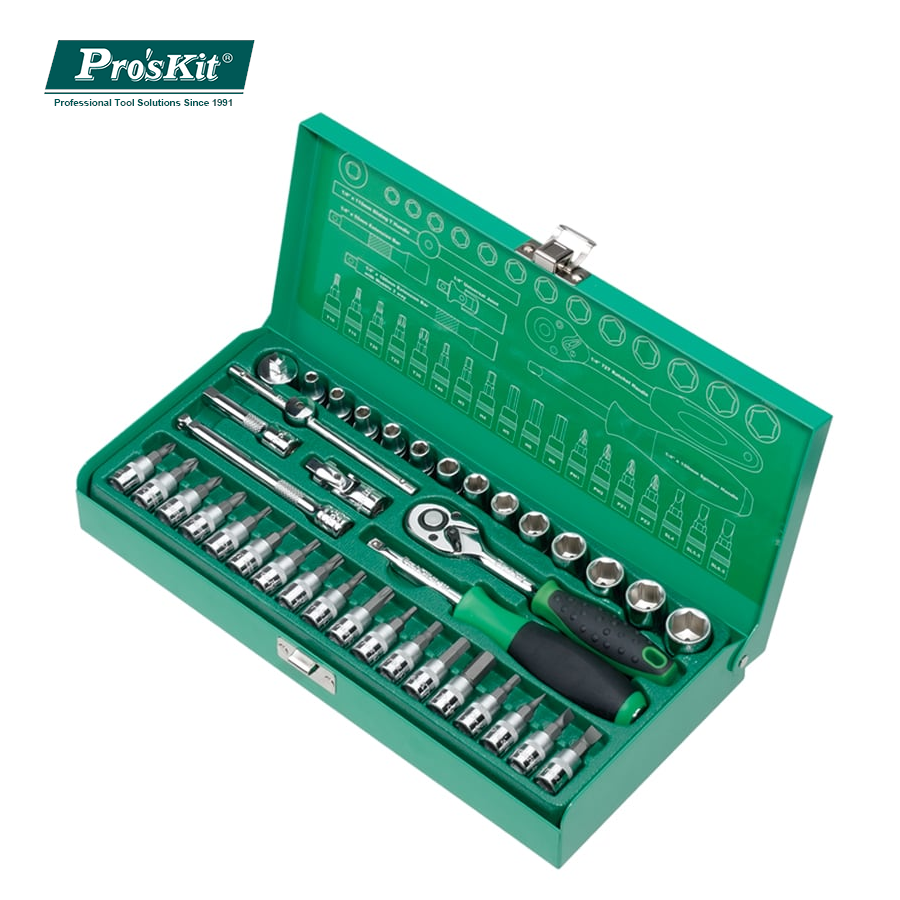 HW-23801M Pro'sKit Набор торцевых ключей для авто (1/4",13 головок,18 бит, 38 предметов)