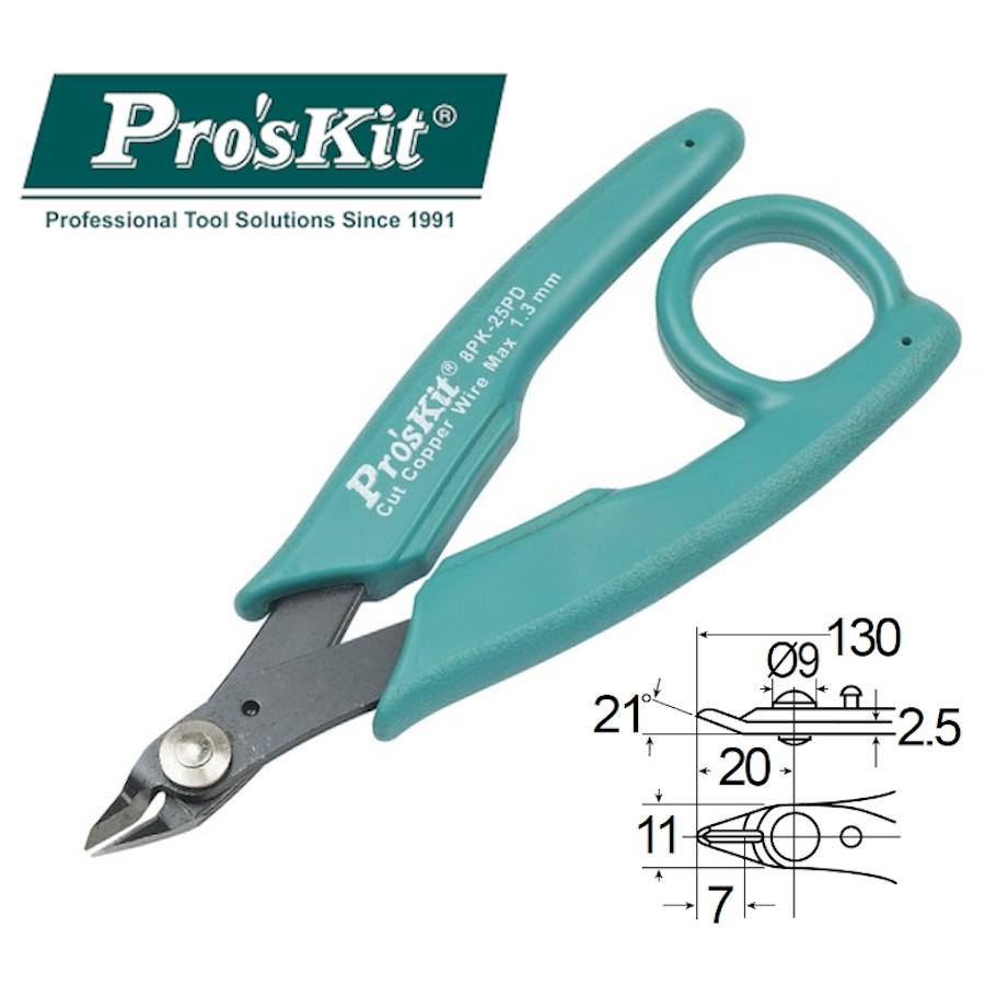 8PK-25PD Pro'sKit Кусачки прецизионные (медь 1.3мм, 130мм)