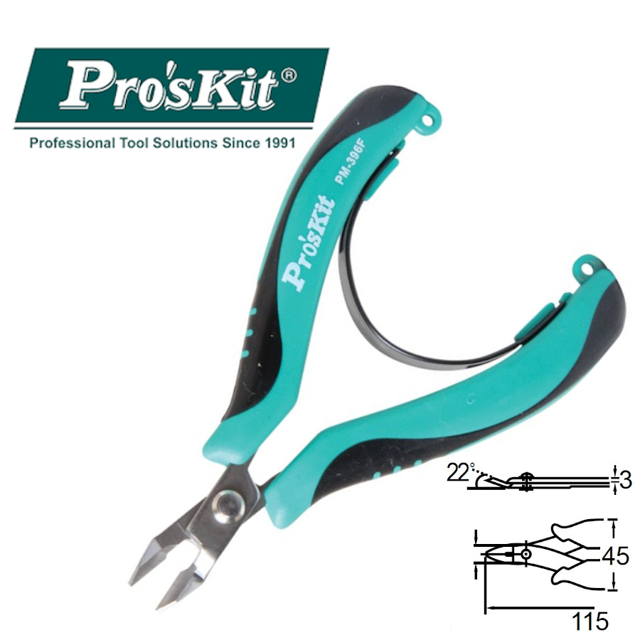 PM-396F Pro'sKit Кусачки прецизионные (медь до 1.3мм, 115мм, пружина)