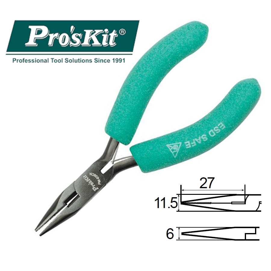 PM-036CN Pro'sKit Длинногубцы-кусачки антистатические (медь до 1.6мм, 127мм)