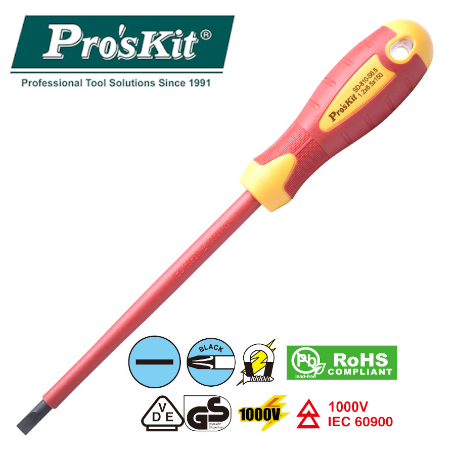 SD-810-S6.5 Pro'sKit Отвертка диэлектрическая 1000В (- 6.5х150)
