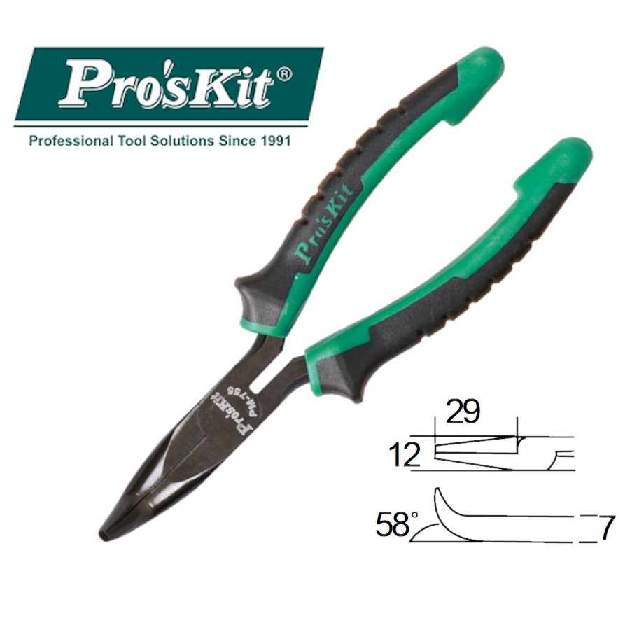 PM-755 (аналог 1PK-055D)Длинногубцы изогнутые (131мм, пружина) Pro'sKit